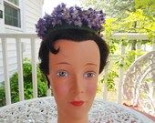 MCM Harold Shell Lilac Purple Floral Ladies Perch Pillbox Hat with Combs - Vintage, Mid Century, Retro, Mod, 1950s, Spring, Summer