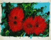 Vintage Small Floral Oil Painting on Cut Canvas - Chrysanthemums - Pompon Spider Mums - at Whispering City RVA