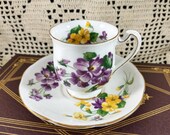 Royal Standard Lavender Lady White, Purple, Yellow, Green Floral Fine Bone China Demitasse Tea Cup & Saucer - Farmhouse, Country, Cottage