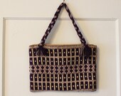 Vintage Handmade Crochet Knit Purse, Geometric Purple, Lilac & White Handbag - MCM, Mid Century, Granny, Retro, Mod