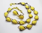 Coro Signed MCM Retro Yellow Lucite Jewelry Set - Necklace, Bracelet, Earrings – Vintage Bold Statement Mid Century Costume - USA Ships Free