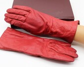 Van Raalte Red Leather Fully Lined Bracelet Length Ladies Gloves - Size M - Vintage, Mid Century, MCM, Mod, Retro, Rockabilly, Fall, Winter