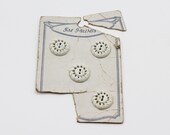 1940s JM Primis 18mm Molded White Plastic 2-Hole Sew Through Leaf Design Pinwheel Buttons - Partial Card Set of 4 - Vintage MCM Mid Century