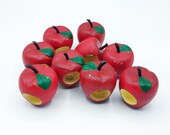 Dansk Painted Apple Shaped Figural Napkin Ring Holders, Set of 9 - Vintage, Retro, Fruit, Rustic, Cottage, Farmhouse, Kitschy, Wood, Wooden