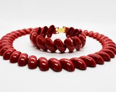 Napier Signed MCM Retro Red Enamel Jewelry Set - Necklace & Bracelet – Vintage Bold Mid Century Statement Mod Costume - USA Free Shipping