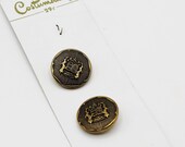 Costumakers 7/8" (22mm) Round Bronze Tone Unicorn Shield Coat of Arms Design Pictorial Picture Shank Buttons - 2 Ct. on Card - Vintage MCM