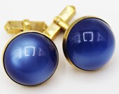 Swank Dome Blue Moonglow Lucite Cabochon Mens Cufflinks - Vintage, Mid Century, Retro, Classic, Wedding, Arty, Gifts for Him, Cuff Links