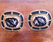 Anson Pink and Black Carved Fish Cameo Style Cufflinks - Vintage, Mid Century, MCM, Nautical, Retro, Pisces, Gifts for Him, Cuff Links