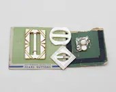 1930s Mother of Pearl Sewing Lot - 3 Small Slide Buckles & 2 Small Shank Buttons - Art Deco, Edwardian, Art Nouveau - Historical Sewing