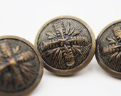 Brass Metal 5/8" (15mm) Unique Wheat, Star, Quiver Design Pictorial Picture Shank Buttons - Set of 3 - Vintage, MCM, Mid Century, Historical